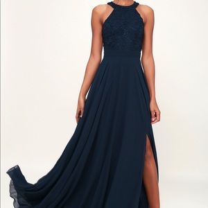 Lulus Picture Perfect Navy Blue Lace Maxi Dress